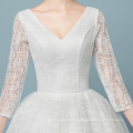 HQ181 Sexy V-neck Fashion Wedding Dress Bridal Gown Plaid Organza Ball Gown Long Sleeve Wedding Dress